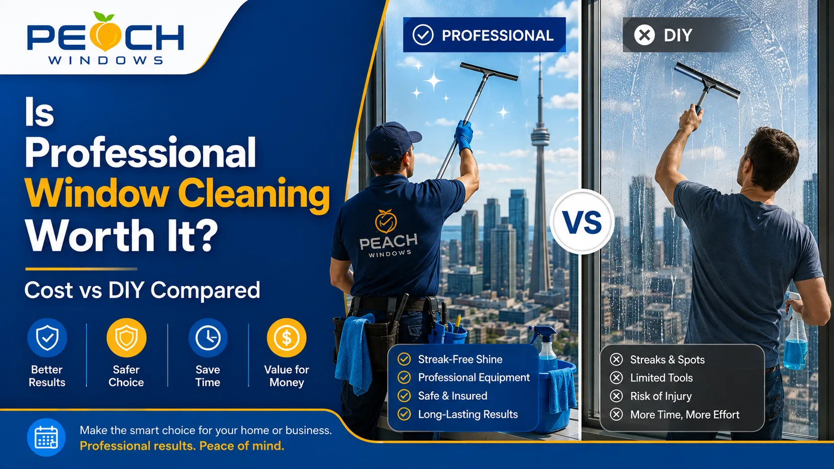 professional window cleaning worth it, window cleaning cost vs DIY, should I hire a window cleaner, DIY window cleaning vs professional, window cleaning GTA, window washing cost Canada
