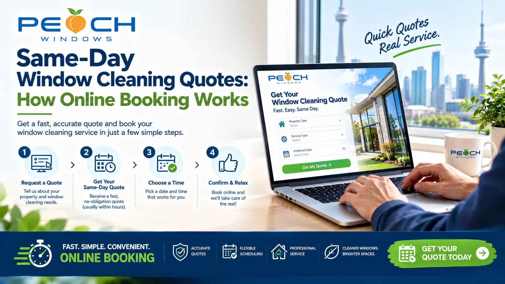 same-day window cleaning quotes, window cleaning quotes, online window cleaning quotes, window cleaning quote, window cleaning pricing, window cleaning cost, online booking window cleaning, window cleaning booking, same-day window cleaning, residential window cleaning, commercial window cleaning, online window cleaning booking, window cleaning services GTA, GTA window cleaning, Greater Toronto Area window cleaning, window cleaning Toronto, window cleaning quote GTA, free window cleaning quote, instant window cleaning quote, fast window cleaning quote, online quote for window cleaning, residential window cleaning quote, commercial window cleaning quote, professional window cleaning, window cleaning service, exterior window cleaning, interior window cleaning, glass cleaning, window cleaning estimate, window cleaning appointment, window cleaning scheduling, same-day service, next-day window cleaning, window cleaning photos, hard water stain removal, construction residue removal, post-construction window cleaning, hard-to-reach windows, upper-storey window cleaning, townhouse window cleaning, condo window cleaning, bungalow window cleaning, home window cleaning, property window cleaning, window cleaning pricing estimate, transparent window cleaning quotes, Peach Windows, window cleaning GTA quote